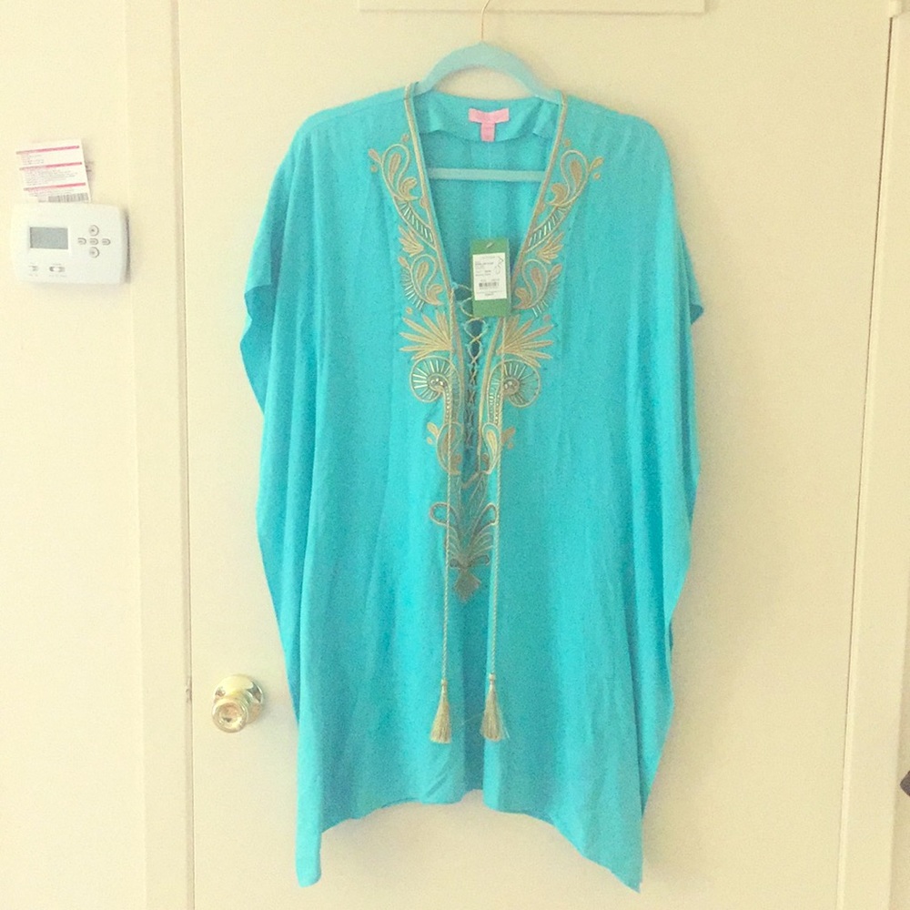 NWT Lilly Pulitzer Chai Caftan in Seaside Aqua